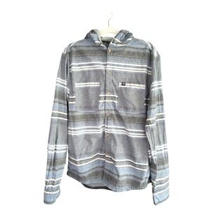 Tentree Shirt Mens L Blue Striped Linen Cotton Hood